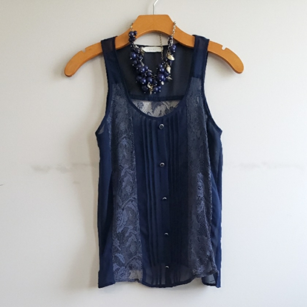 Lush Brand Navy Shear Lace Top